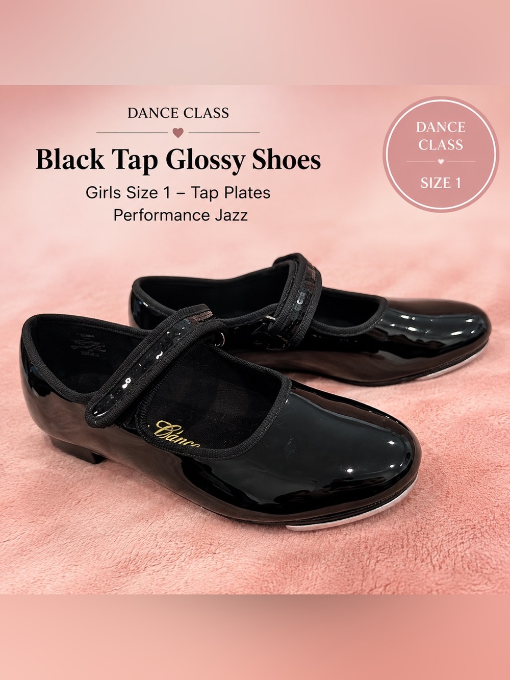 Dance Class Black Tap glossy Shoes Girls Size 1 – Tap Plates performance jazz